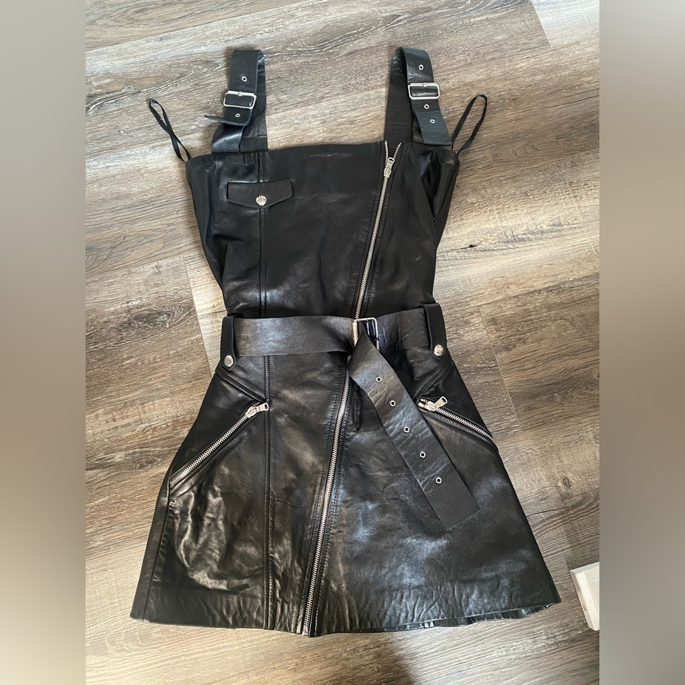 Zara Black Faux Leather Mini Dress with Belt